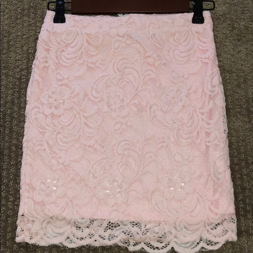 Pink Lace Bodycon Skirt